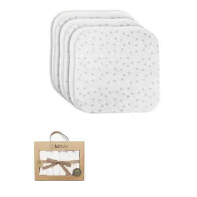 Bistyle Organik Bebek Ağız Mendili 6lı Stars Kutulu 20x20cm Gri 