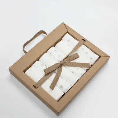 Bistyle Organik Bebek Ağız Mendili 6lı Stars Kutulu 20x20cm Gri  - 3