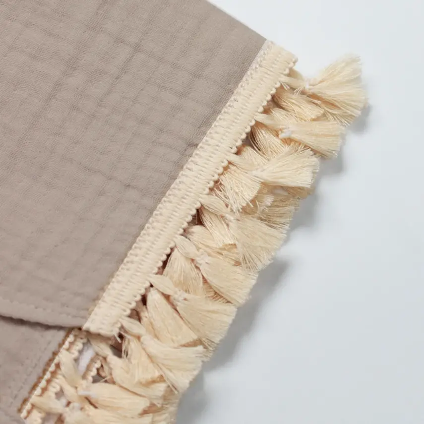 Bistyle Unisex Müslin Puset Yüz Örtüsü Püsküllü Bej - 3