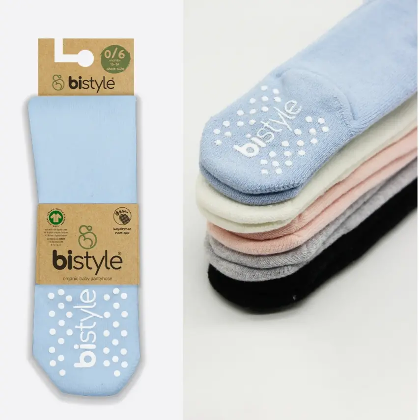 Bistyle Unisex Organik Çorap Külotlu Kaymaz Havlu Mavi - 8