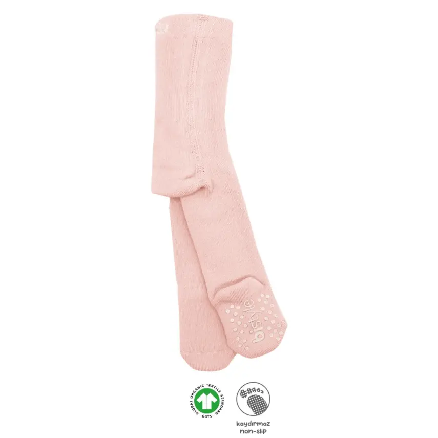 Bistyle Unisex Organik Çorap Külotlu Kaymaz Havlu Pembe - 3
