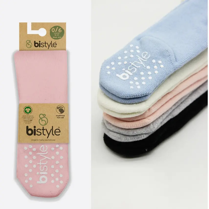 Bistyle Unisex Organik Çorap Külotlu Kaymaz Havlu Pembe - 10