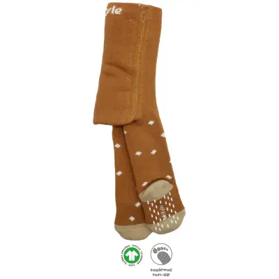 Bistyle Unisex Organik Çorap Külotlu Kaymaz Havlu Puanlı Hardal 