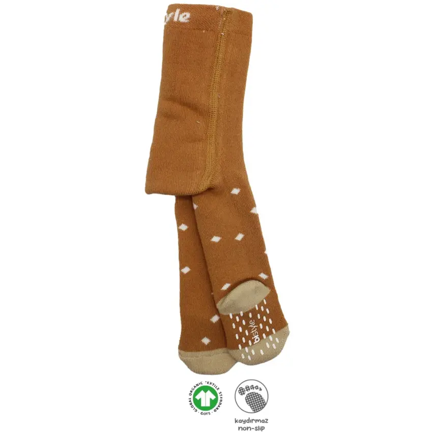 Bistyle Unisex Organik Çorap Külotlu Kaymaz Havlu Puanlı Hardal - 1