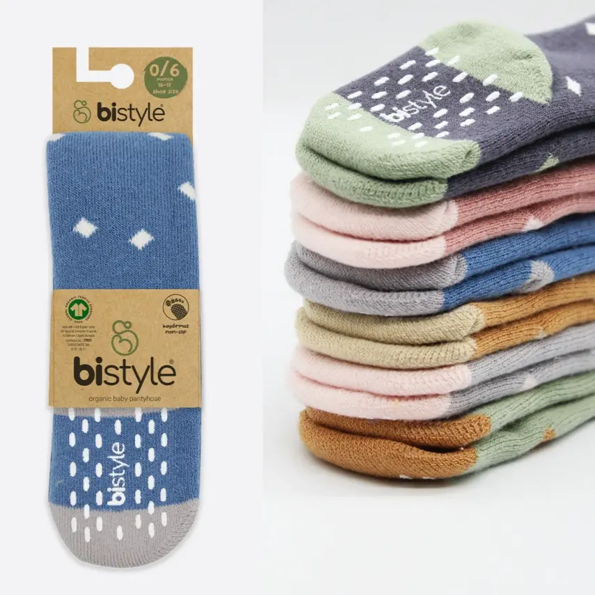 Bistyle Unisex Organik Çorap Külotlu Kaymaz Havlu Puanlı İndigo - 6