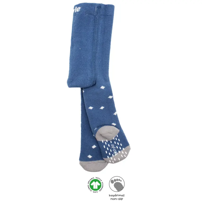 Bistyle Unisex Organik Çorap Külotlu Kaymaz Havlu Puanlı İndigo - 7