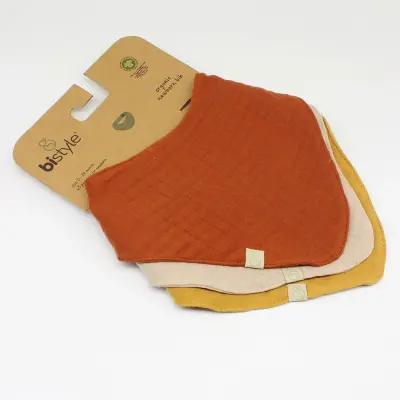 Bistyle Unisex Organik Fular Önlük Müslin 3lü Kiremit - Bej - Hardal (1)