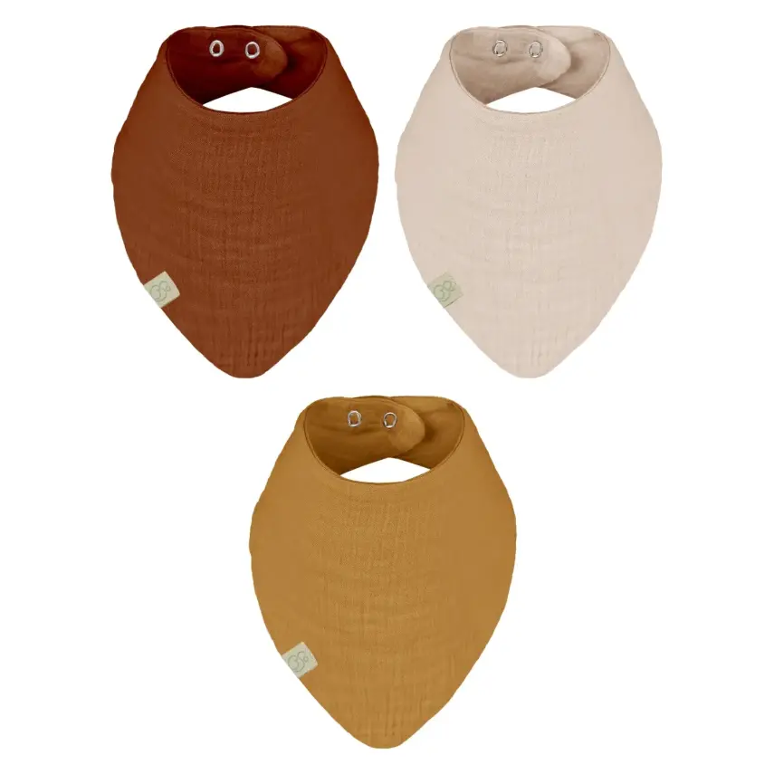 Bistyle Unisex Organik Fular Önlük Müslin 3lü Kiremit - Bej - Hardal - 9