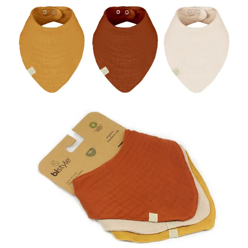 Bistyle Unisex Organik Fular Önlük Müslin 3lü Kiremit - Bej - Hardal - 1