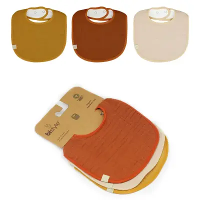 Bistyle Unisex Organik Fular Önlük Müslin 3lü Kiremit - Bej - Hardal