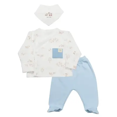 Bistyle Zıbın Takımı 3lü Curly Lamb Bej - Mavi - Ekru - 1