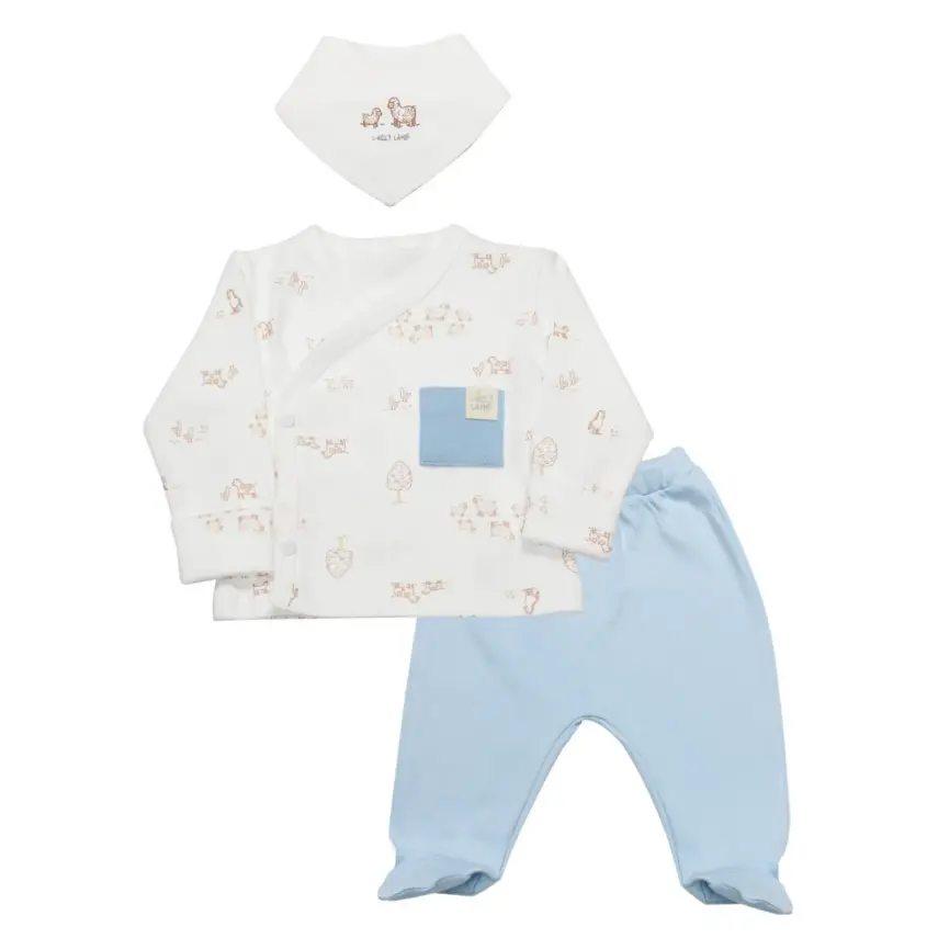 Bistyle Zıbın Takımı 3lü Curly Lamb Bej - Mavi - Ekru - 1