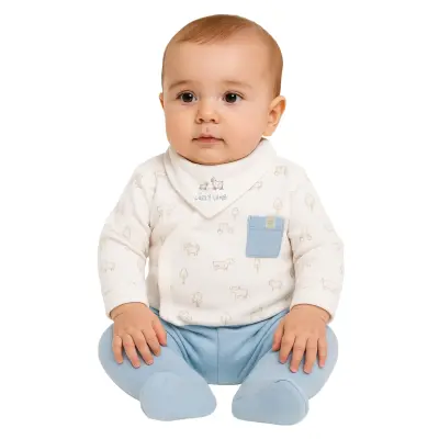 Bistyle Zıbın Takımı 3lü Curly Lamb Bej - Mavi - Ekru - 4