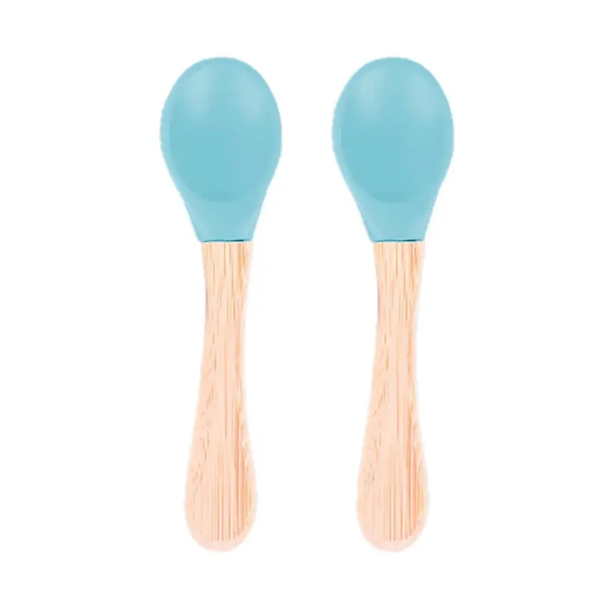 BM Care Bambu Saplı Silikon Mama Kaşığı  2li 9+ ay Mavi - 1