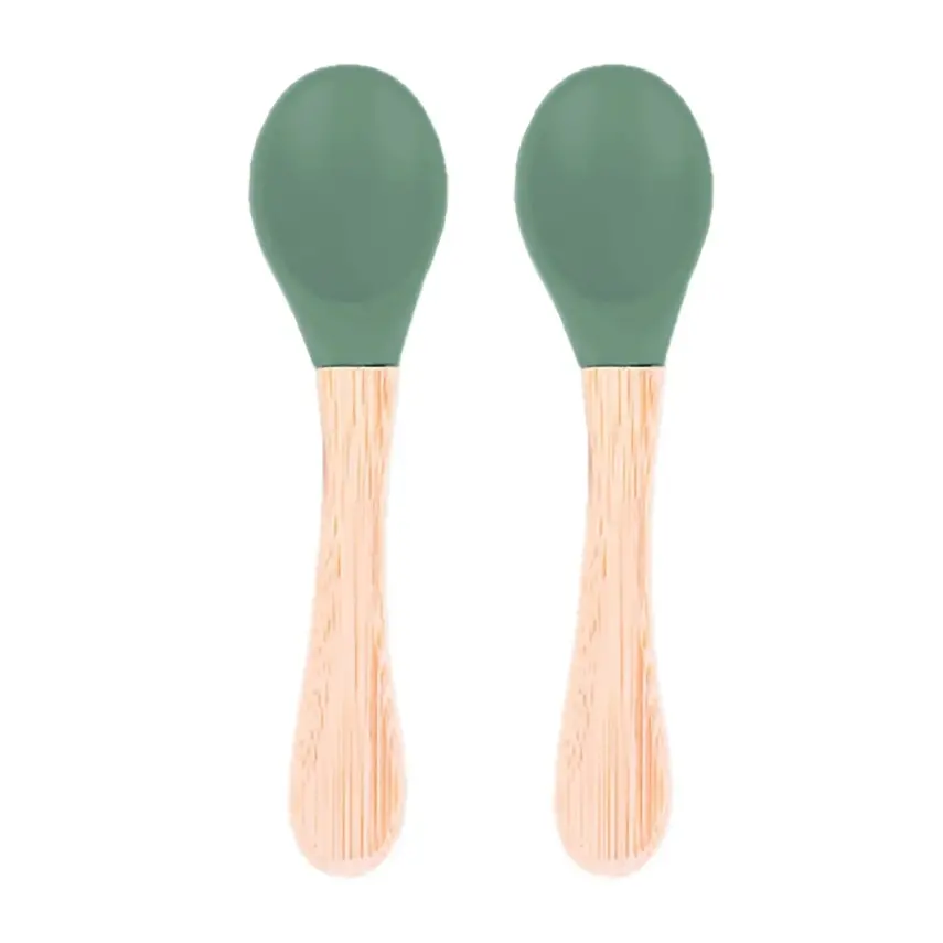 BM Care Bambu Saplı Silikon Mama Kaşığı 2li 9+ ay Yeşil - 1