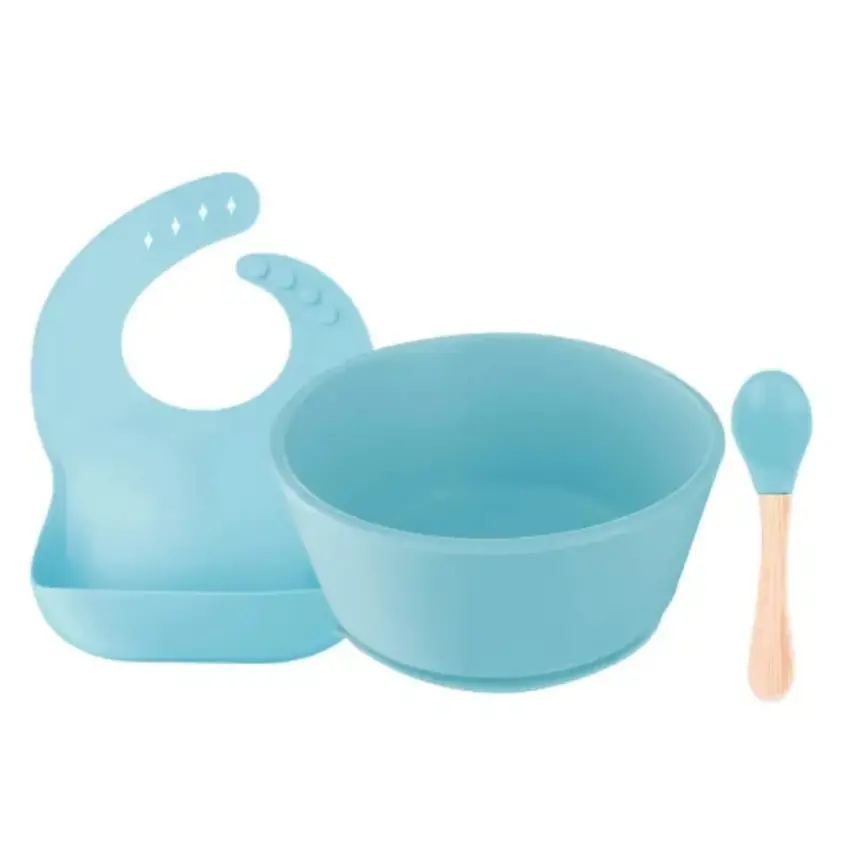 BM Care BLW Silikon Beslenme Seti  3 lü Mavi  - 1