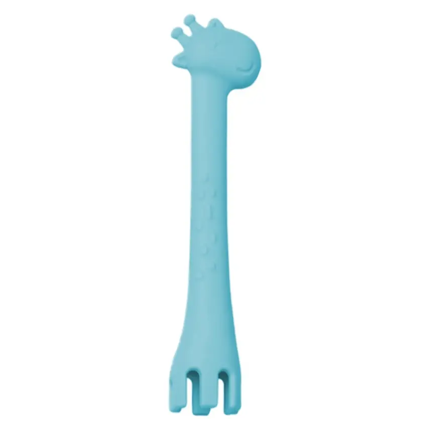 BM Care Silikon Çok Amaçlı Mama Çatal Kaşık Zürafa Mavi - 4