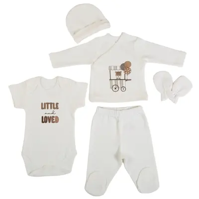 Bm Fabric Ayıcık Desenli Yenidoğan 5'li Hastane Çıkışı Unisex