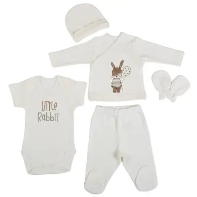 Bm Fabric Balonlu Tavşan Desenli Yenidoğan 5'li Hastane Çıkışı Unisex