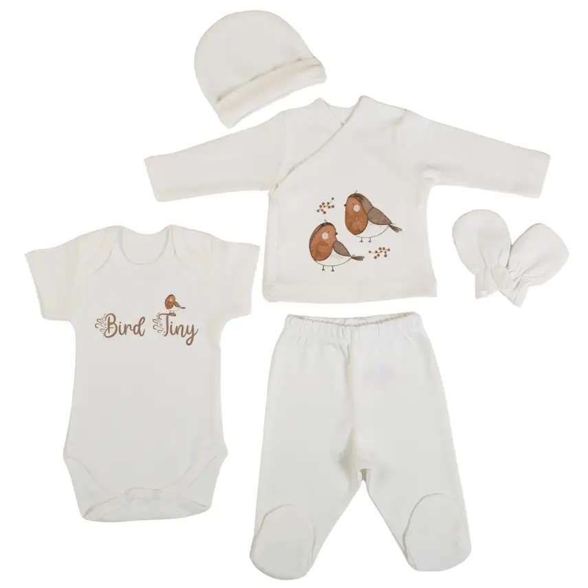 Bm Fabric Kuş Desenli Yenidoğan 5'li Hastane Çıkışı Unisex - 1