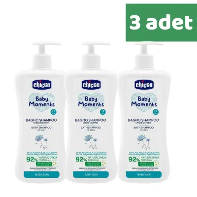 Chicco Baby Moments Doğal Göz Yakmayan Bebek Saç ve Vücut Şampuanı 750 ml x 3 Adet