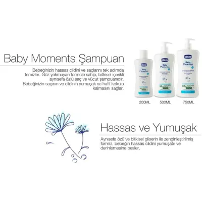 Chicco Baby Moments Doğal Göz Yakmayan Bebek Saç ve Vücut Şampuanı 750 ml x 3 Adet - 10