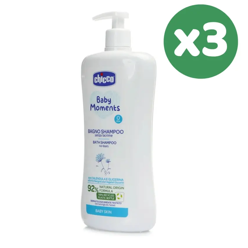 Chicco Baby Moments Doğal Göz Yakmayan Bebek Saç ve Vücut Şampuanı 750 ml x 3 Adet - 2