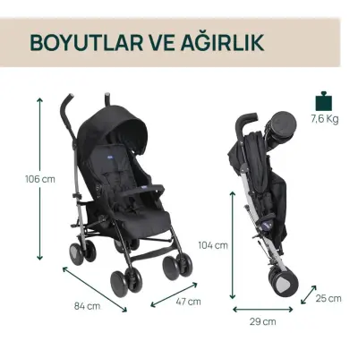 Chicco Echo Lite Kolay Katlanabilir Hafif Baston Bebek Arabası Ebony - 3