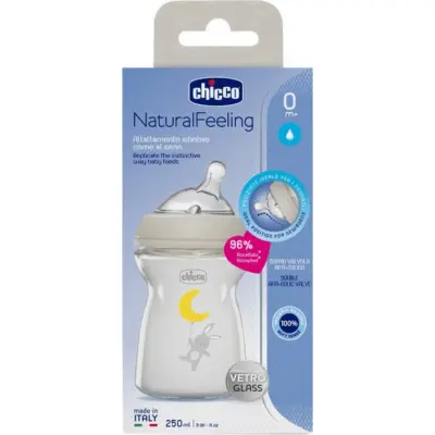 Chicco Natural Feeling Silikon Emzikli Cam Biberon Desenli 250 ml 0+ Ay Yeni - 6