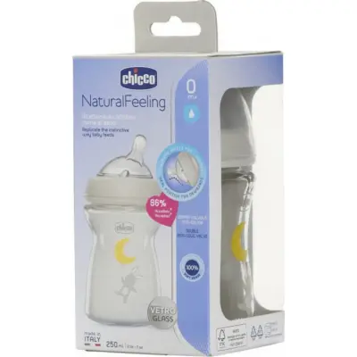 Chicco Natural Feeling Silikon Emzikli Cam Biberon Desenli 250 ml 0+ Ay Yeni - 7
