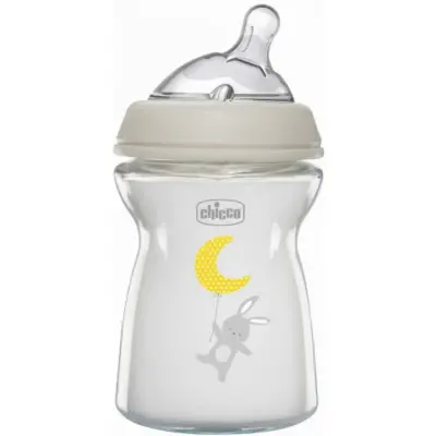 Chicco Natural Feeling Silikon Emzikli Cam Biberon Desenli 250 ml 0+ Ay Yeni