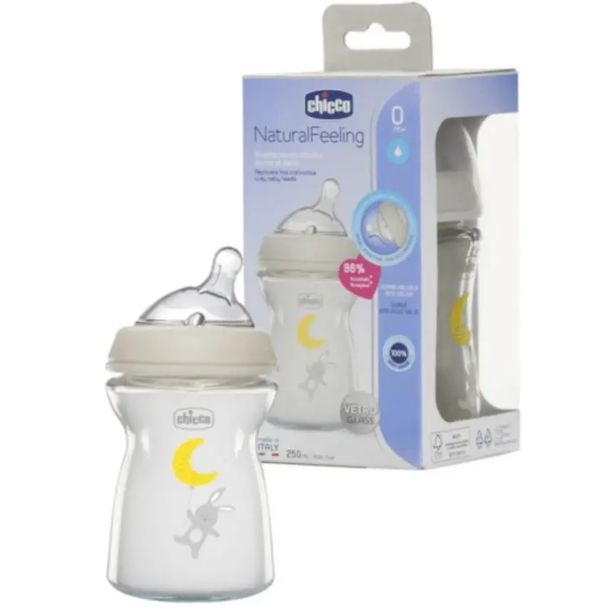 Chicco Natural Feeling Silikon Emzikli Cam Biberon Desenli 250 ml 0+ Ay Yeni - 2