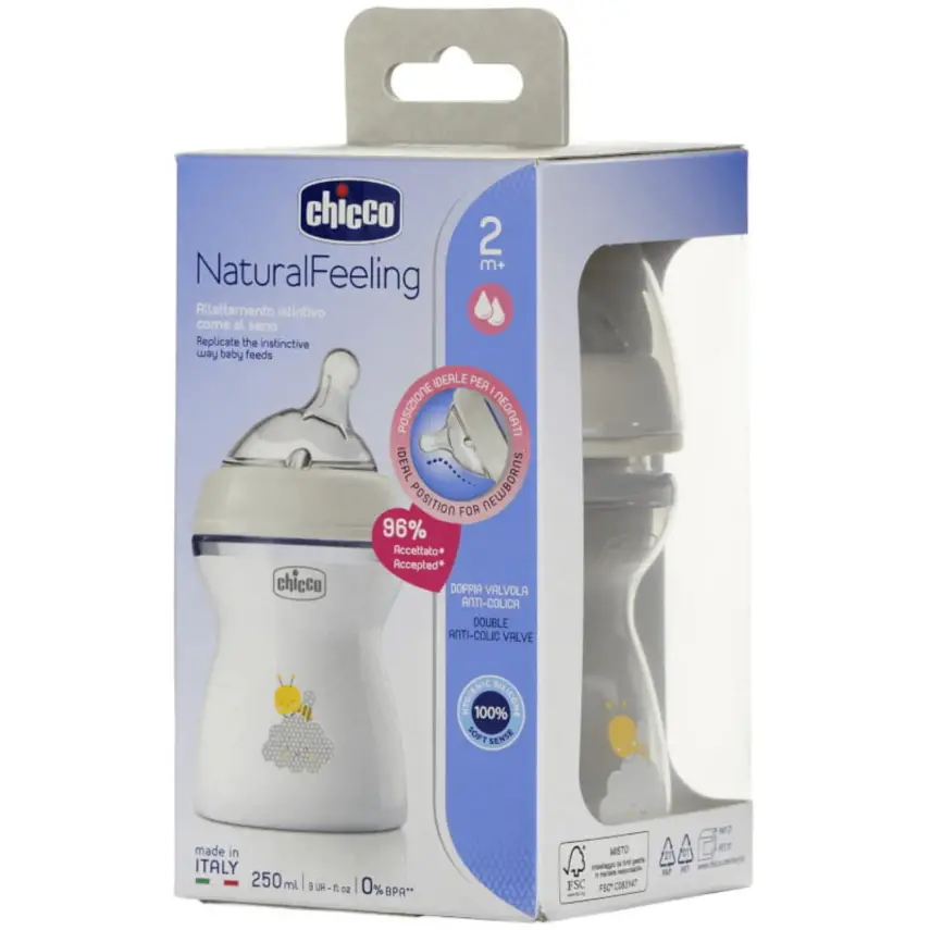 Chicco Natural Feeling Silikon Emzikli PP Biberon Desenli 250 ml 2+ Ay Yeni - 5