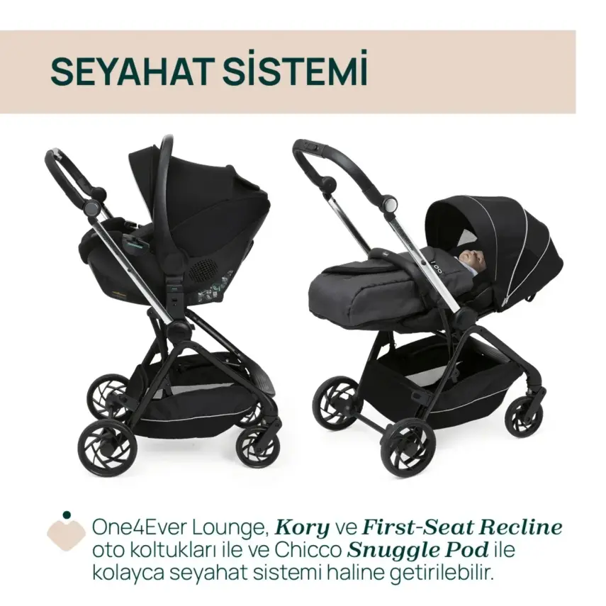 Chicco One4Ever Lounge Çift Yönlü Kolay Katlanabilen Travel Sistem-Seyahat Sistem Bebek Arabası Black Beauty - 11