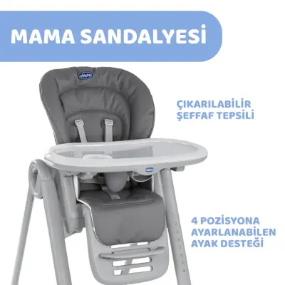 Chicco Polly Magic Fonksiyonel Mama Sandalyesi 5 Noktalı Emniyet Kemerli  Kaymaz Ayaklı 8 Kademeli Yükseklik Ayarlı 6 Ay – 15 kg Dark Grey - 4