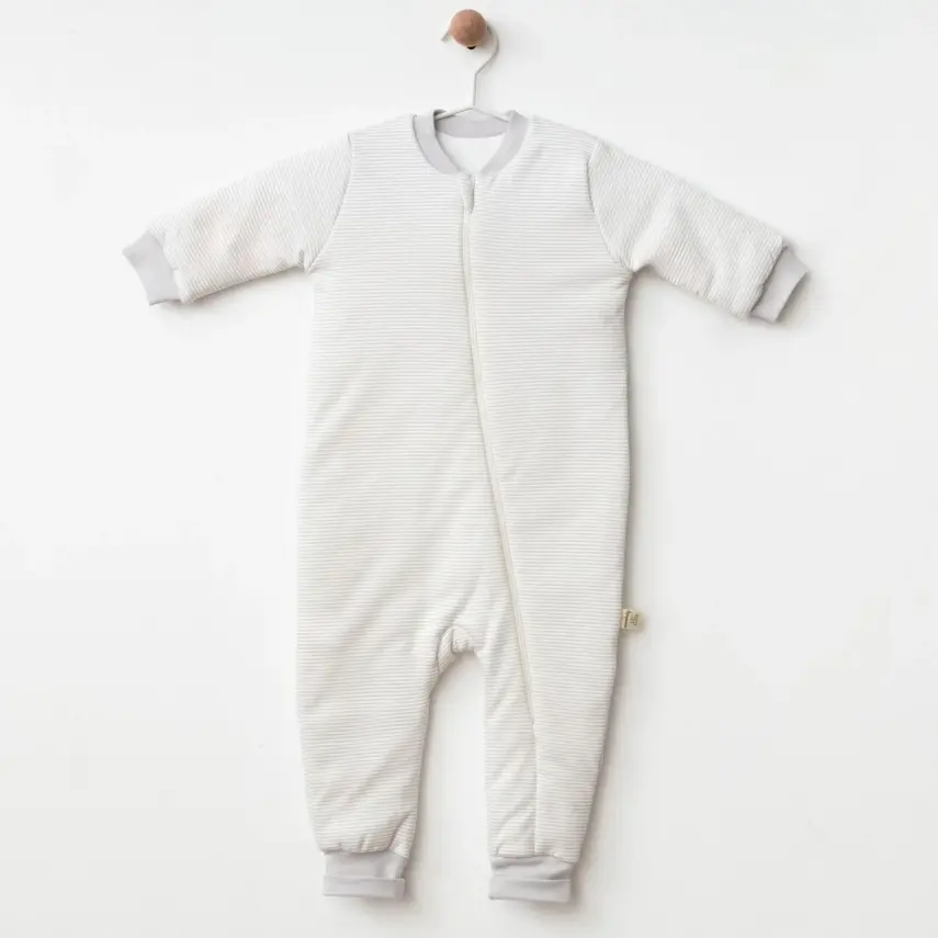 Ciccim Baby Fermuarlı Uzun Kollu Kışlık Bebek Çocuk Uyku Tulumu Çizgili Gri 2,5 Tog - 1