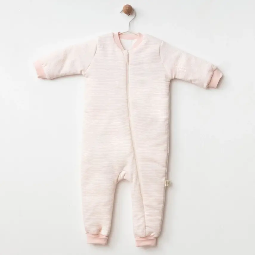 Ciccim Baby Fermuarlı Uzun Kollu Kışlık Bebek Çocuk  Uyku Tulumu Çizgili Pembe 2,5 Tog - 10