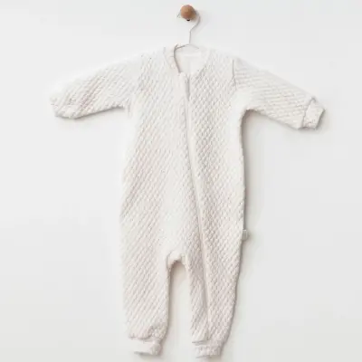 Ciccim Baby Fermuarlı Uzun Kollu Kışlık Bebek Çocuk Uyku Tulumu Kapitone Ekru 2,5 Tog