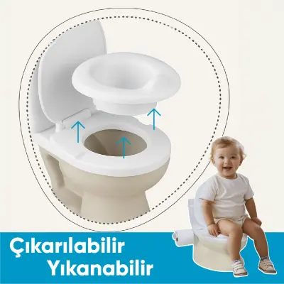 Dolu Nuve Eğitici Lazımlık Bebek Klozet Sifon Sesli Bej-Beyaz - 9