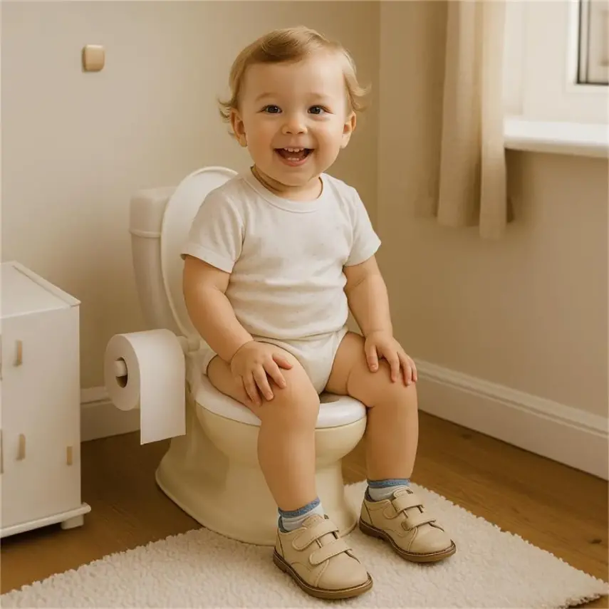 Dolu Nuve Eğitici Lazımlık Bebek Klozet Sifon Sesli Bej-Beyaz - 2