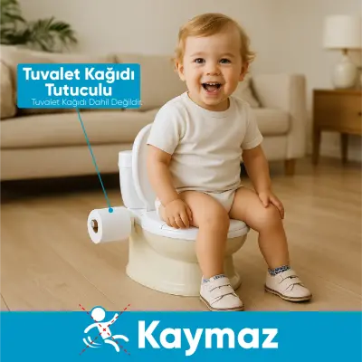 Dolu Nuve Eğitici Lazımlık Bebek Klozet Sifon Sesli Bej-Beyaz - 8