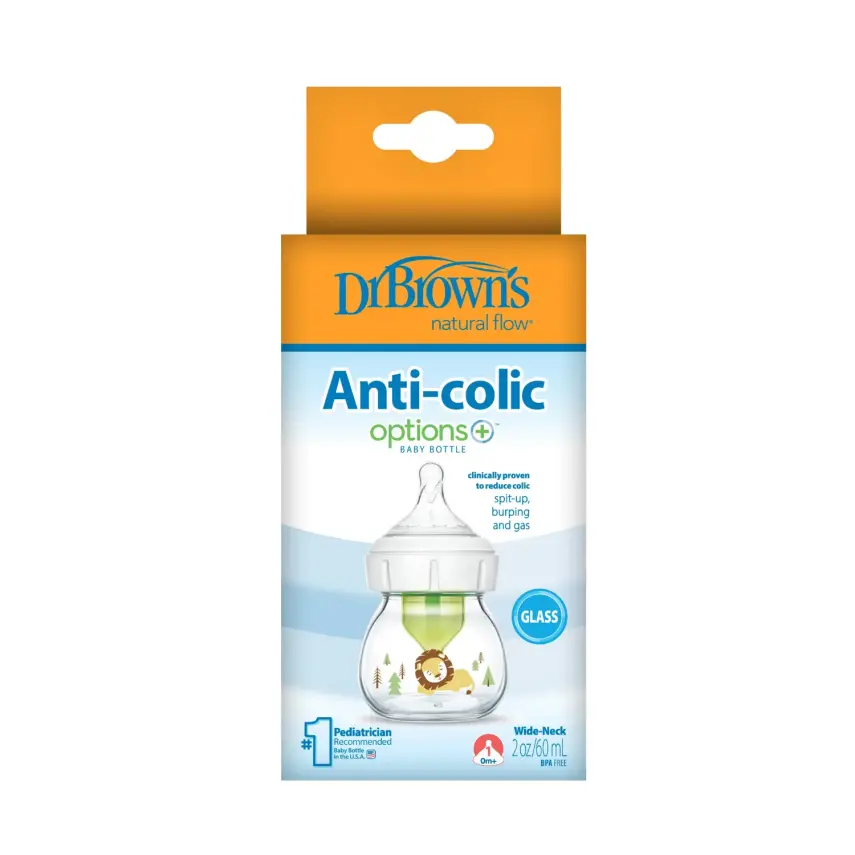 Dr Browns Geniş Ağız Anti-Kolik Options+ Desenli Cam Biberon Aslan 60 ml - 2