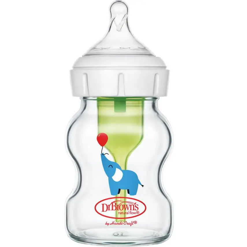 Dr Browns Geniş Ağız Anti-Kolik Options+ Desenli Cam Biberon Fil150 ml - 1