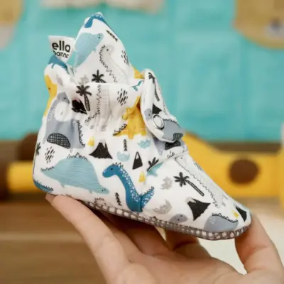 Ella Bonna Unisex Ev Botu Organik Pamuk Kaydırmaz Taban Dinazor - 4