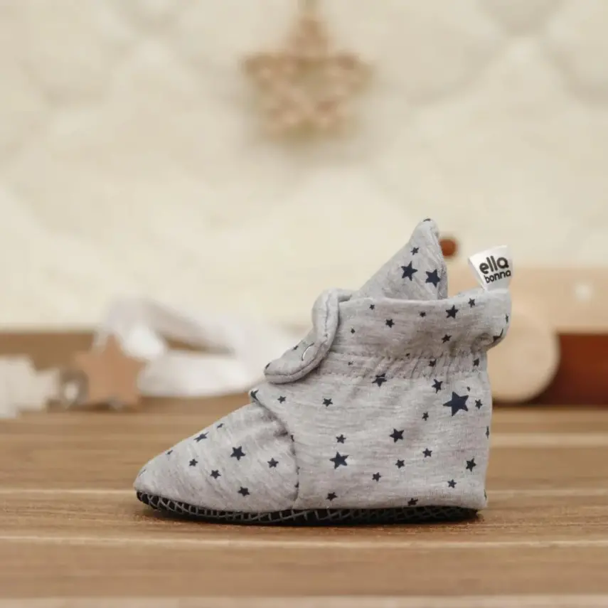 Ella Bonna Unisex Ev Botu Organik Pamuk Kaydırmaz Taban Yıldızlı Gri - 3