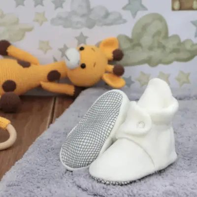 Ella Bonna Unisex Panduf Organik Pamuk Kaydırmaz Taban Beyaz - 14