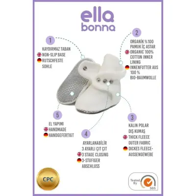 Ella Bonna Unisex Panduf Organik Pamuk Kaydırmaz Taban Beyaz - 4