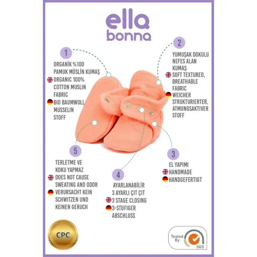 Ella Bonna Unisex Panduf Organik Pamuk Müslin Gül Kurusu - 6