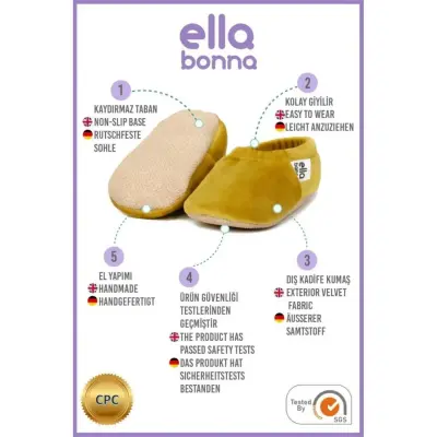 Ella Bonna Unisex Patik Kadife Kaydırmaz Taban Hardal (1)