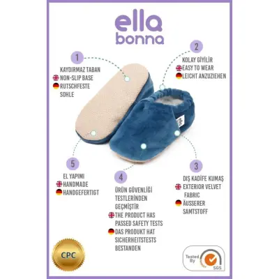 Ella Bonna Unisex Patik Kadife Kaydırmaz Taban Lacivert - 5